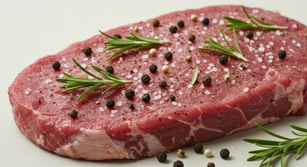 Juicy Steak Ready to Sizzle: Rosemary, Pepper, and Salt Seasoning