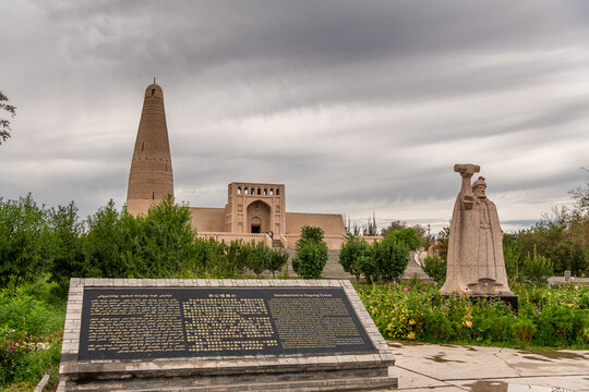 Emin minaret 1777 is the main touristic attraction in the city. Turpan town, Xinjiang, China, Asia.