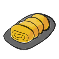 皿に盛られた卵焼きのゆるいイラスト