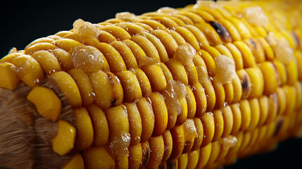 Buttered corn on the cob grill marks visible up close