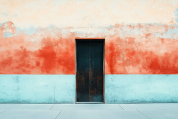 Composite image of big door on wall with no people around