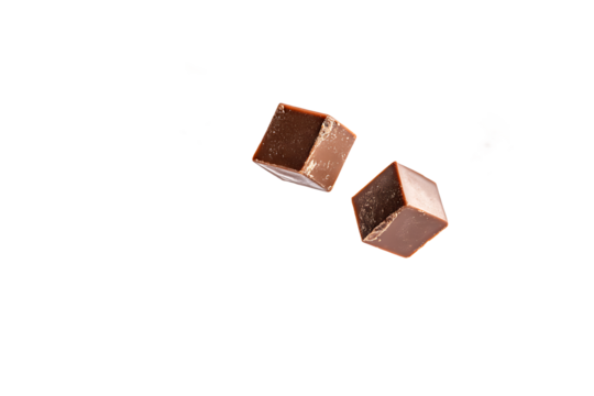 Two chocolate cubes floating in dark space offering a sweet treat for those with a sweet tooth craving