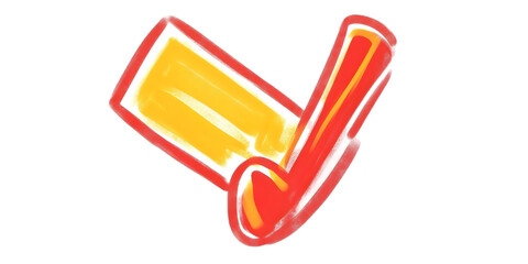 Brushstroke Illustration of a Red and Yellow Checkmark Symbol on Black Background