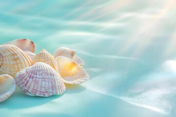 Seashells on Aqua Background