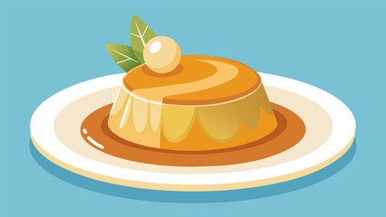 Flan slices are delicately p on a bed of spun sugar creating a whimsical and elegant dessert display.. Vector illustration