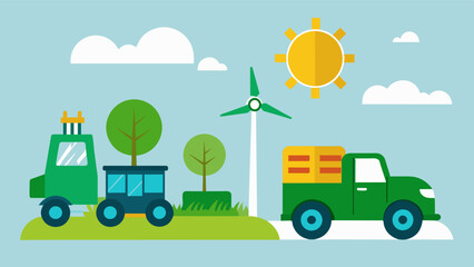 Naklejka premium Electric or hybrid farm vehicles that significantly reduce carbon emissions compared to traditional dieselpowered equipment.. Vector illustration