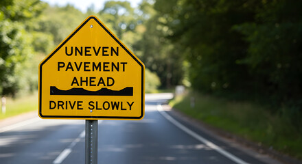 Road Safety Reminder Uneven Pavement Ahead Requires Slower Driving for Vehicles