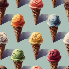 Seamless Pattern of Assorted Ice Cream Cones