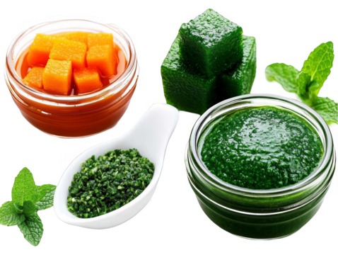 Food Arrangement of Green and Orange Elements on Transparent Background Photo