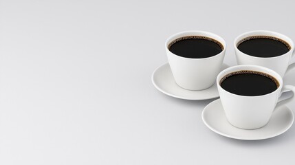 Three White Coffee Cups on White Background