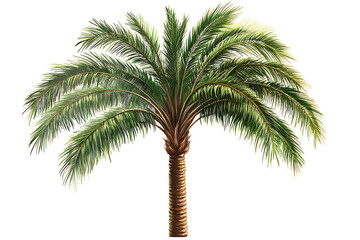 Obraz premium Isolated date palm tree with green fronds and brown trunk on a transparent background image view