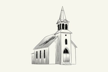 vintage style church drawing illustration