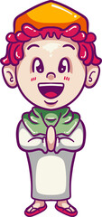 Happy Muslim Boy Cartoon Character in Traditional Outfit