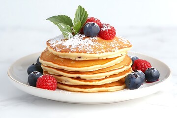 Stacked Pancakes, Berries, Sweet Treat