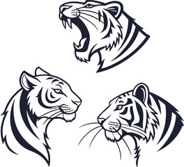 Tiger head vector illustrations in different poses 