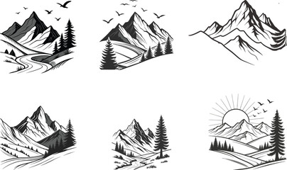 Mountain Landscape Vector Illustrations Adventure, Nature, and Travel Designs