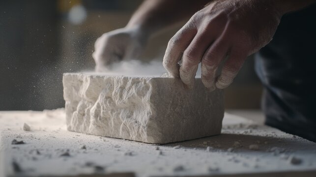 Stone mason shaping decorative limestone blocks for a heritage building. Featuring craftsmanship and precision
