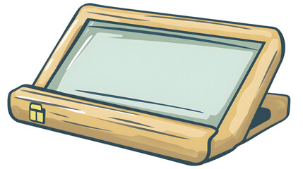 Illustration of Wooden Tablet Device with Display Screen on Transparent Background