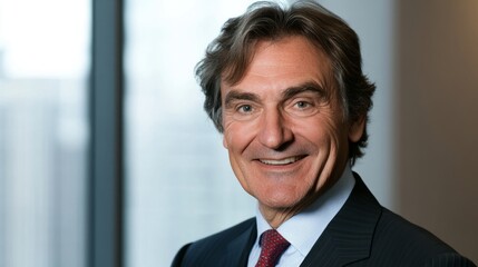 Fototapeta premium Confident businessman in formal wear with a warm smile, embodying professionalism and success 