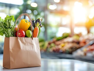 A paper bag of fresh healthy groceries