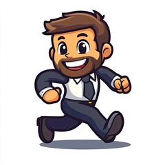 Fototapeta premium Happy Businessman Running Towards Success. A cheerful illustration of a businessman in a suit, running with determination and a big smile.