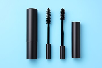 Obraz premium Black mascara tubes on light blue background