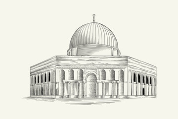 Obraz premium illustration drawing of Al-Aqsa mosque building