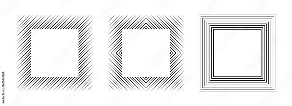 Aufkleber Minimalist black linear square frame set. Striped geometric border collection Thin overlap line picture frame bundle. Vector simple boarder element pack for photo, cadre, poster, card, decor