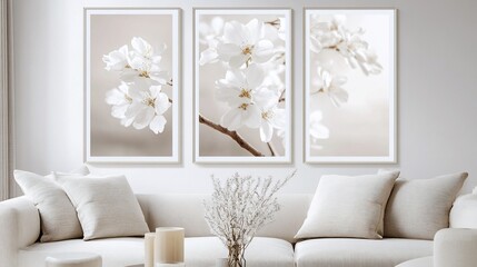 Elegant Interior Featuring Cherry Blossom Wall Art and Modern Furniture