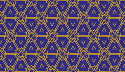 Original interior background in triangles style. Curved line. Vector illustration. Blue, orange color. For modern interior design, fashion print. Seamless