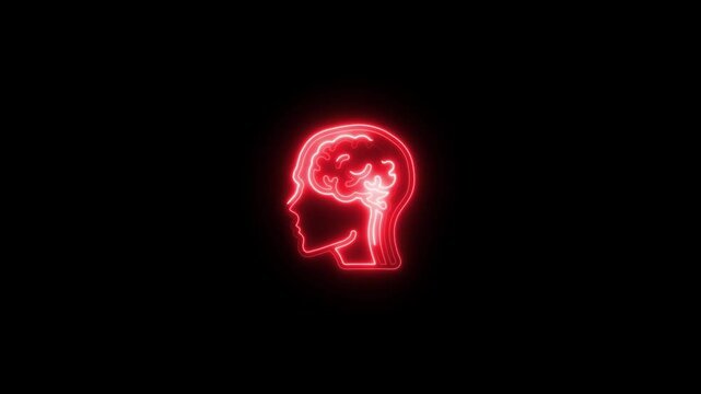AI (artificial intelligence) icon.human head with brain. Neon brain icon animation. Futuristic glowing polygonal diagram