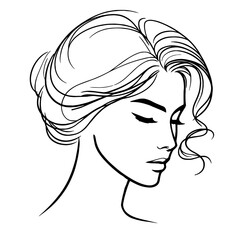bride with classic wedding hairstyle in profile, drawn in graceful line art style