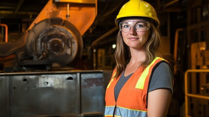 Industrial engineer in safety gear exudes confidence, embodying workplace professionalism and resilience.
