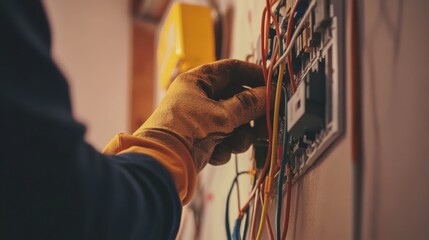 Electrician wiring electrical outlets in a residential space. Featuring detail and precision