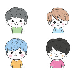 Set of Cute Little Boy Kid Cartoon Character Wearing Casual Clothes with Mood Expression
