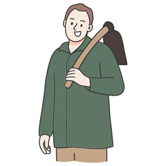 Farmer carrying a hoe