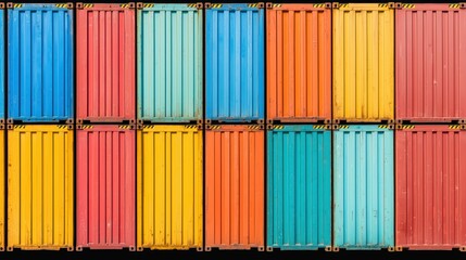 Fototapeta premium Colorful shipping containers stacked in a grid pattern