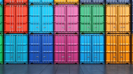 Fototapeta premium Colorful cargo containers stacked in neat arrangement