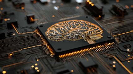 Brain-Chip Fusion: Highlighting the blend of artificial intelligence and neural networks, a cutting-edge computer chip features a stylized brain at its core, symbolizing technological advancement.
