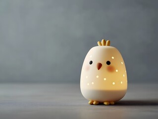 Easter and lamp: Ceramic chick-shaped lamp with warm light, modern Scandinavian Easter decor.