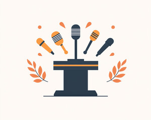 Minimalist Podium Design with Microphones  A Vector Illustration
