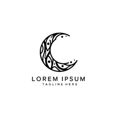 Elegant Crescent Moon Logo with Decorative Pattern