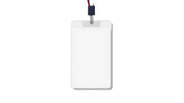  Blank White Id Badge with Lanyard Mockup isolated on white background.