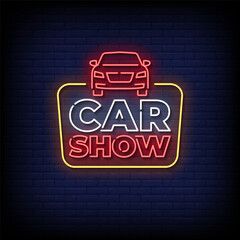 car show neon sign with brick wall background vector