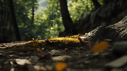 Obraz premium Sunlight on Moss Forest Floor Nature Scene
