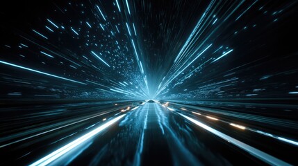 Naklejka premium Light Trails at Night: Dynamic streaks of light paint a mesmerizing scene on a dark highway at night, creating an abstract representation of speed and movement.