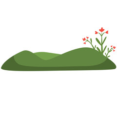 Obraz premium Flat vector illustration of a grassy garden with small blooming flowers. Perfect for spring themes, nature scenes, eco designs, educational projects, or outdoor-related creative compositions.