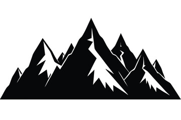 Black Silhouette Mountain Range Peaks, Isolated on White, Adventure Landscape