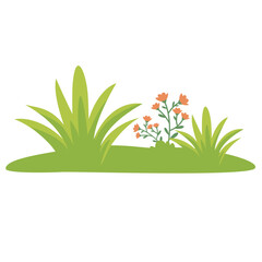 Flat vector illustration of a grassy garden with small blooming flowers. Perfect for spring themes, nature scenes, eco designs, educational projects, or outdoor-related creative compositions.