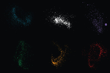 Collection of realistic bleeding blue, green, and red color blood splatter ink vector background